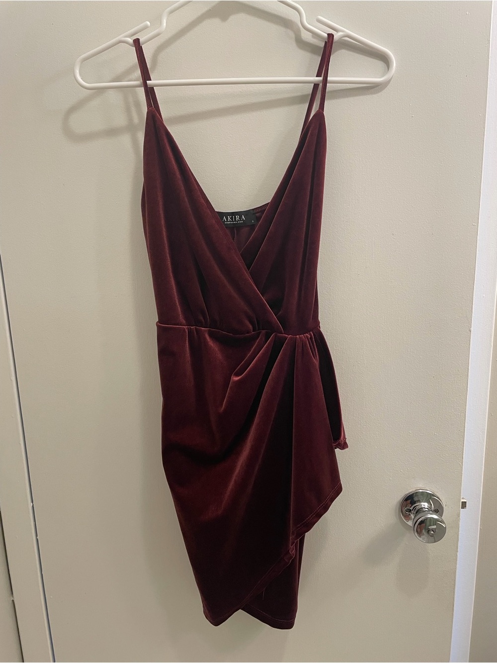 Akira Burgundy Velvet Wrap Mini Dress Size S